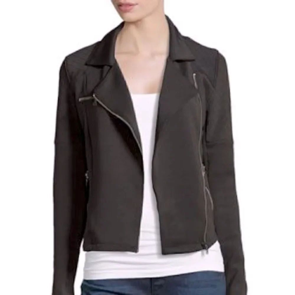 Catherine Malandrino Runway Style Black Moto Jacket Zip Front Size XL